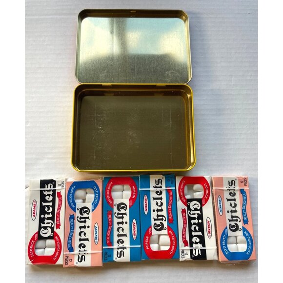 VTG Chiclets Gum Red Metal Tin Original 6 Packs Yellow & Retro Collectible NOS - Picture 3 of 7